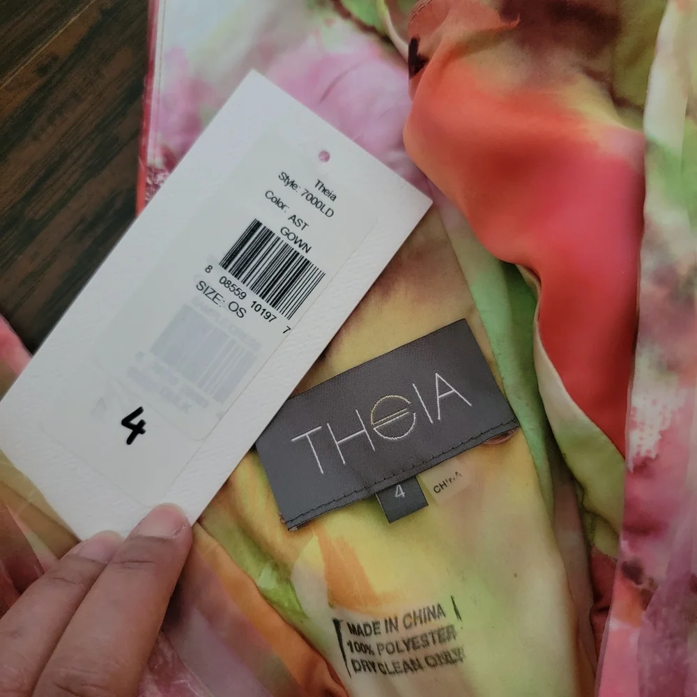 NWT Theia Faye Painterly Bow Organza Lightweight Chiffon Flowy A-line Gown 4‎ - Picture 2 of 15